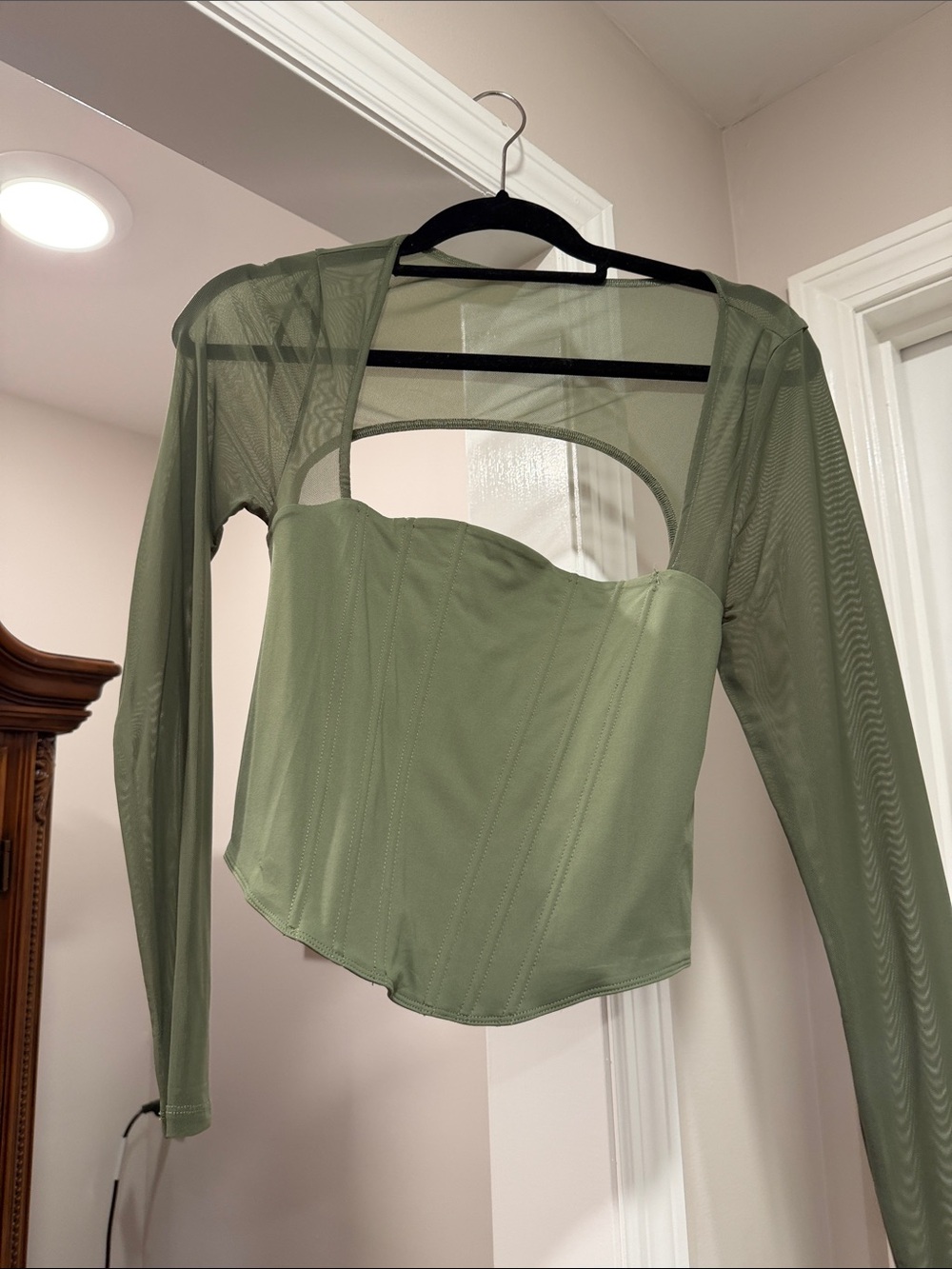 ReoRia Olive Green Mesh Cutout Corset Crop Top